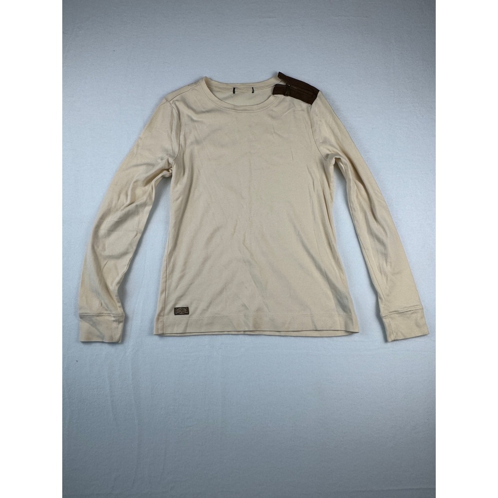 Lauren Ralph Lauren Tan Long Sleeve Top Suede Zipper Shoulder Patch Cream Large
